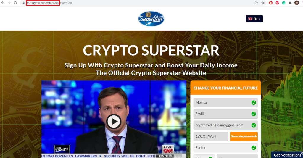 the crypto superstar com domain frontpage