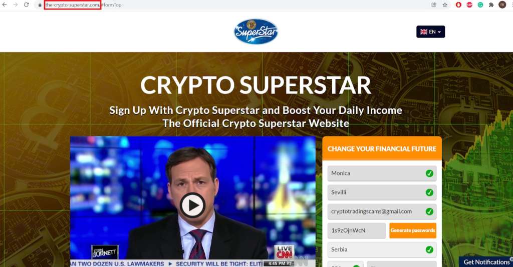 the crypto superstar.com domain frontpage