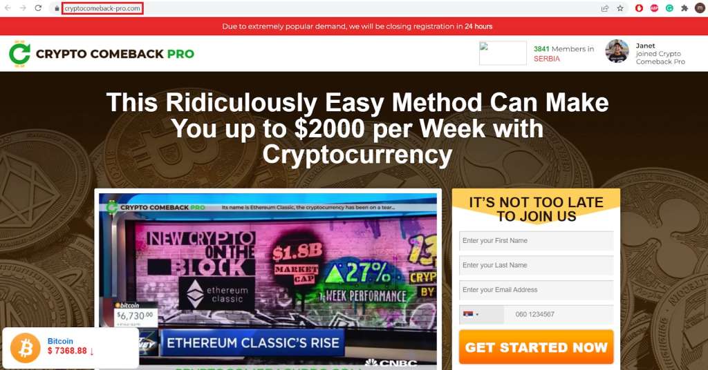 cryptocomeback pro com frontpage similar websites