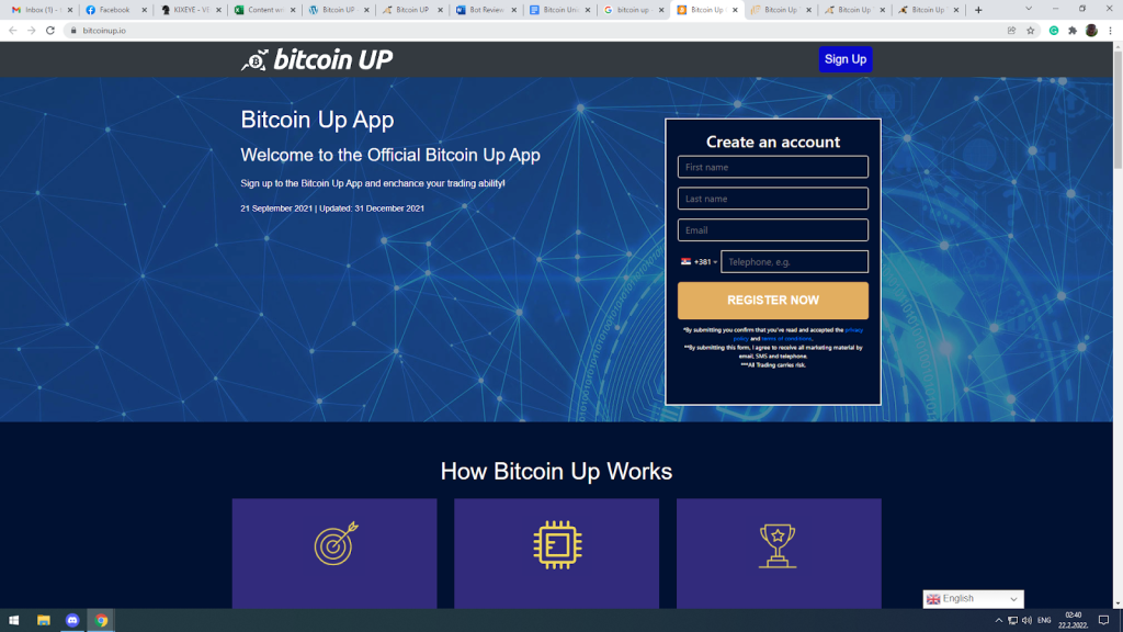 Bitcoin Up page is similar to amazingoffertoday.com