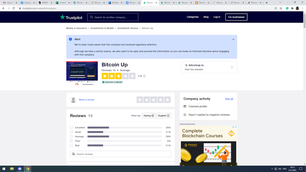Trustpilot about Bitcoin Up