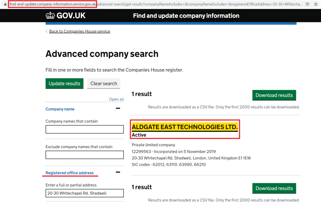 Aldgate East Technologies Ltd. does not exist