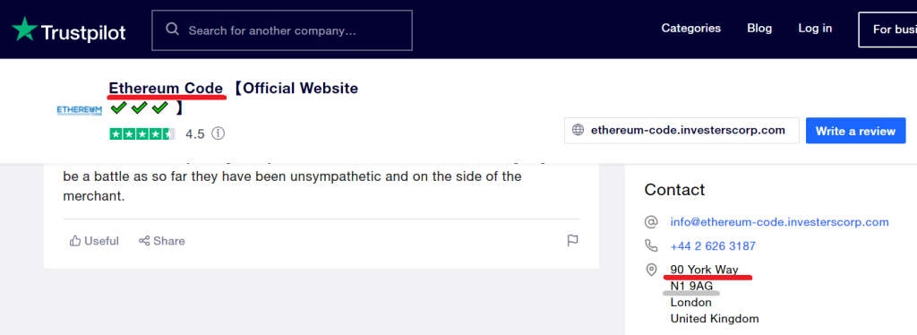 Trustpilot reviews of Etherium Code