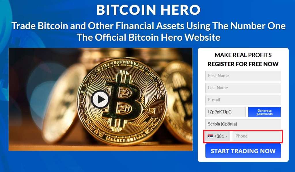 Account registration on Bitcoin Hero