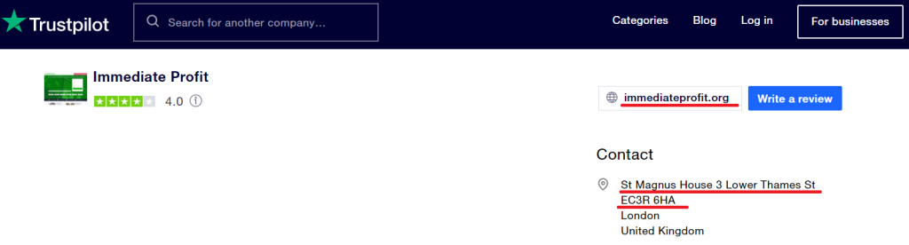 Fake address on Trustpilot