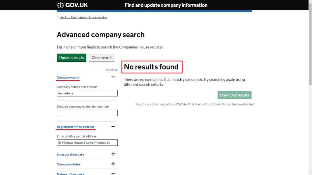 No address on gov.uk