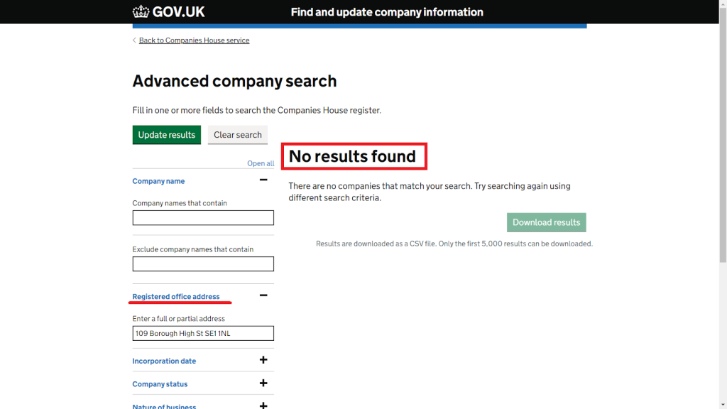 no address on gov.uk