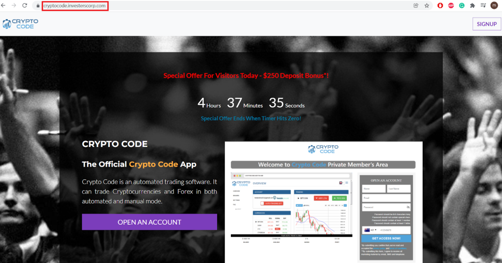 Crypto Code is an Investors Corp subdomain