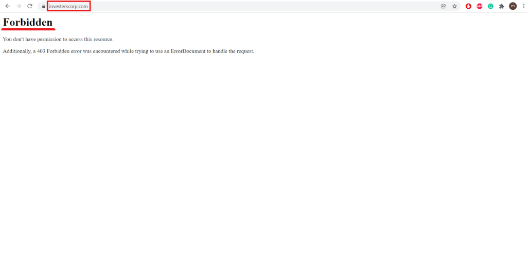 Investors Corp website access is forbidden