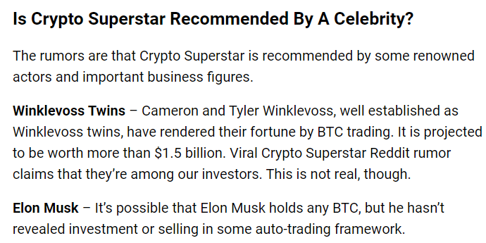 Crypto Superstar is recommended by celebrities