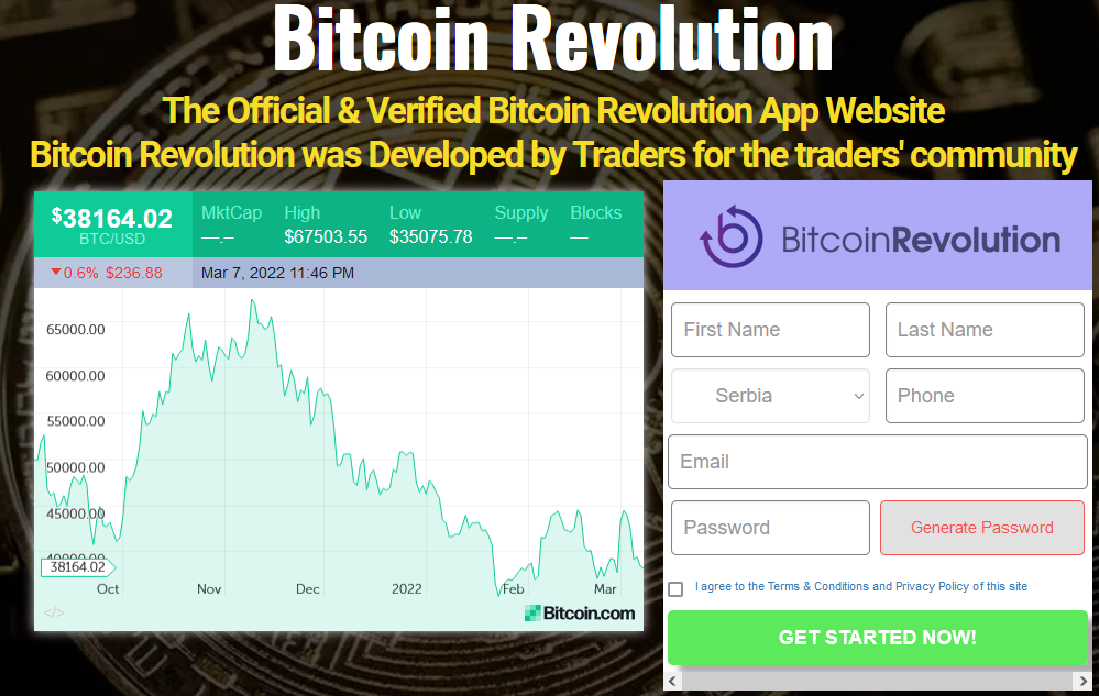 Sign-up form of Bitcoin Revolution