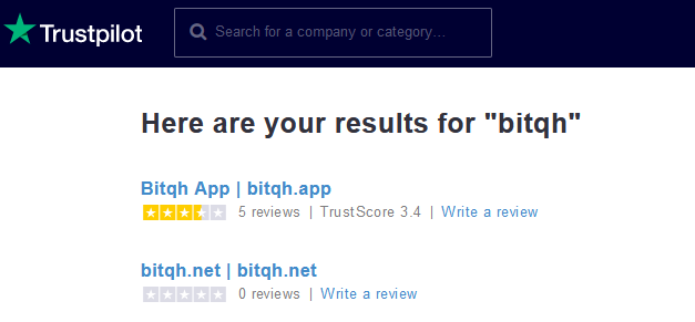 Trustpilot review of BitQH