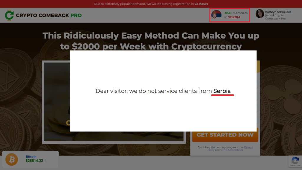 Crypto Comeback doesn't service clients from Serbia