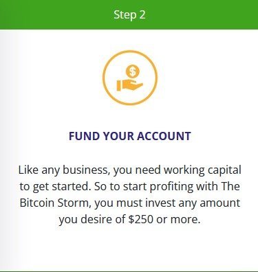 Bitcoin Storm want us to throw exactly $250 into their platform