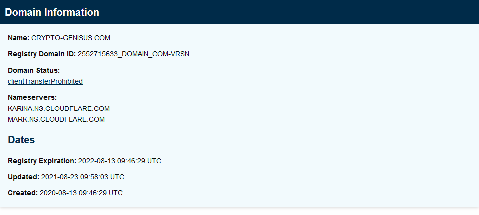 Domain information of Crypto Genius 