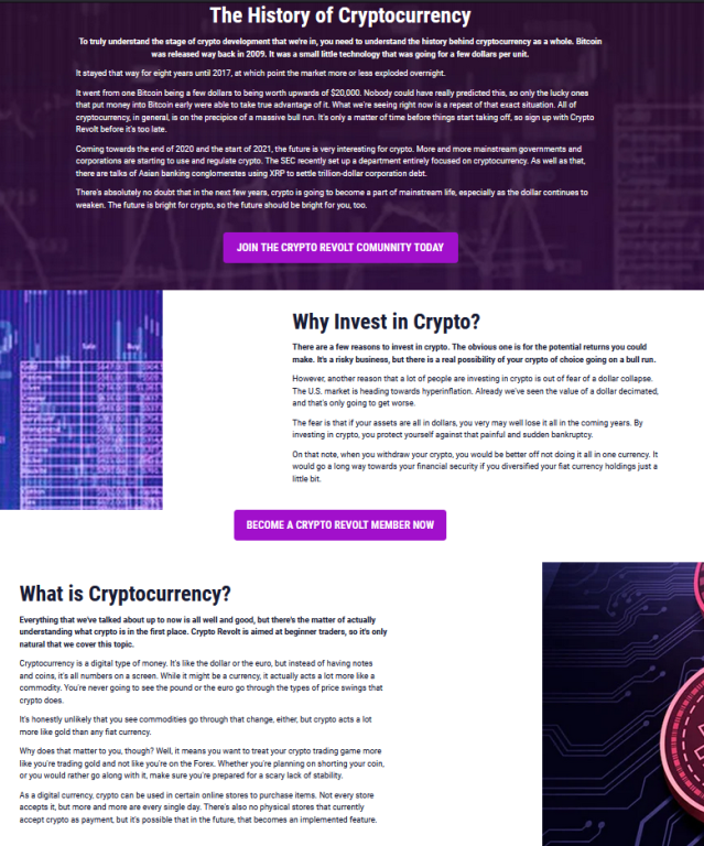 no trustworthy information about Crypto Revolt on their site