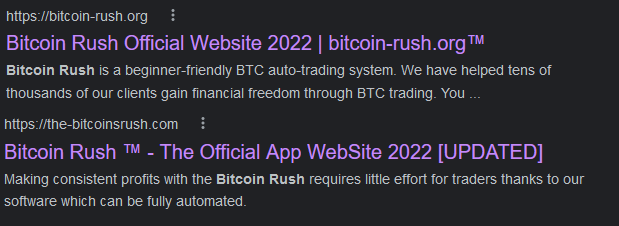 Bitcoin Rush search results