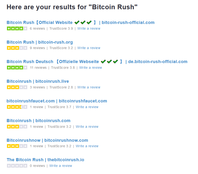 Trustpilot reviews of Bitcoin Rush