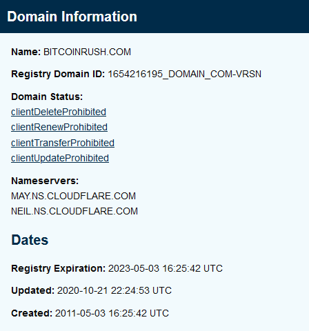 Domain information about Bitcoin Rush