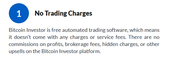 No trading charges on Bitcoin Investor 