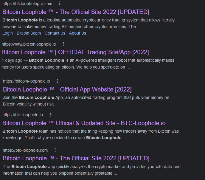 Search Results of Bitcoin Loophole