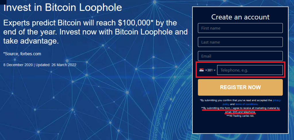 Account creation on Bitcoin Loophole