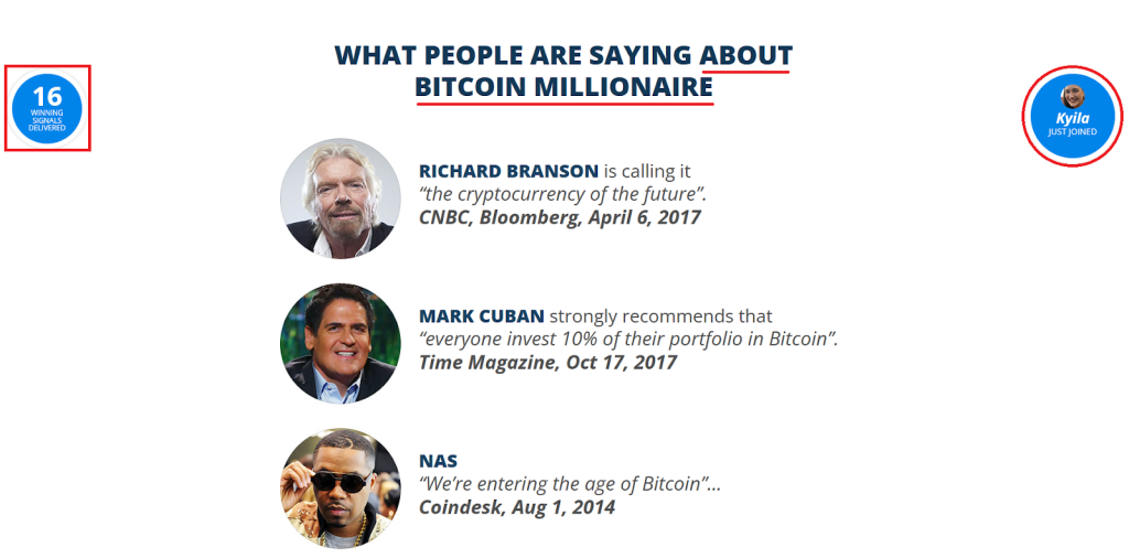 Bitcoin Millionaire fake testimonials