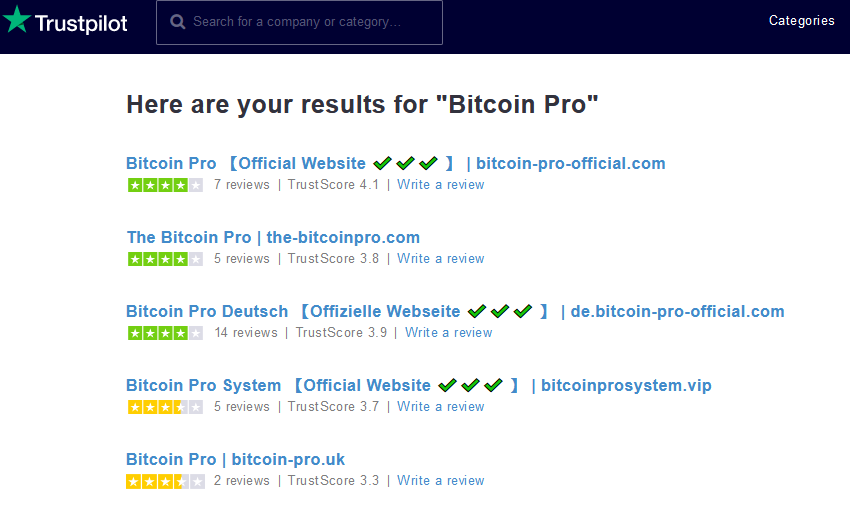 Trustpilot Reviews of Bitcoin Pro