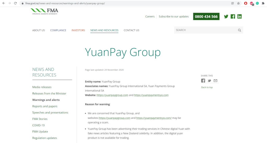 Yuan Pay is banned in New Zealand