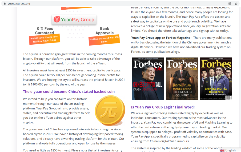 Fake Forbes Asia about Yuan Pay