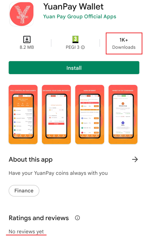 1k+ downloads of Yuan Pay Wallet