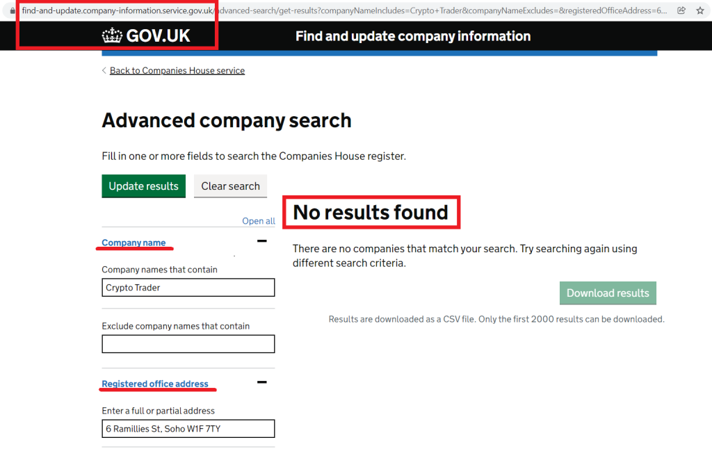 no results found at gov.uk
