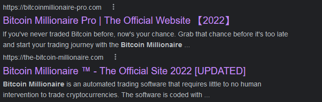 Bitcoin Millionaire Google search