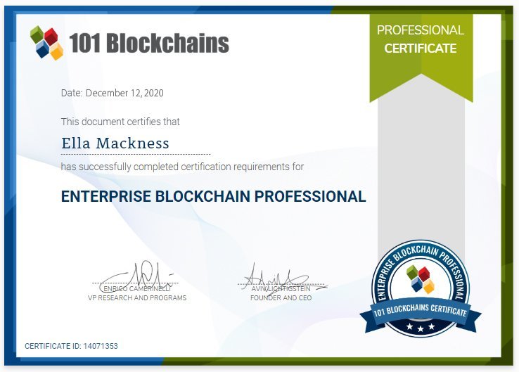 Ella Mackness Enterprise Blockchain Professional