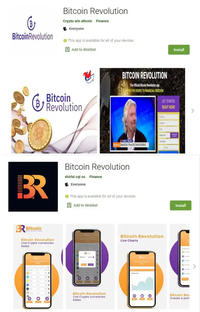 google play store page of Bitcoin Revolution