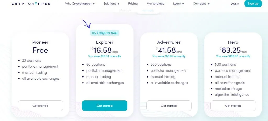 Cryptohopper pricing