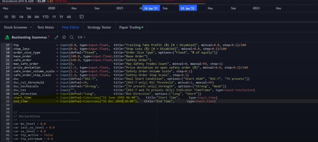 start date and end date of backtesting