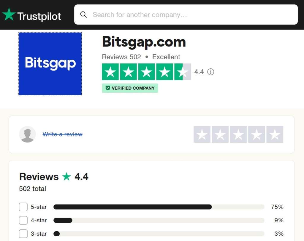 Bitsgap review on TrustPilot 