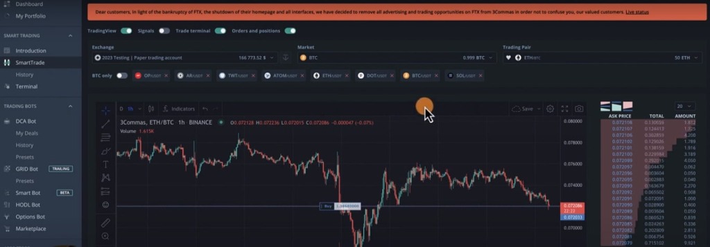 SmartTrade chart inteface in 3Commas